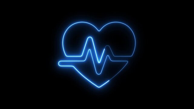 Glowing blue neon heartbeat ekg line animation on black background, for medical and, healthcare concepts