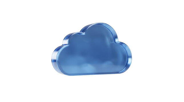 Blue glass cloud icon isolated on white background