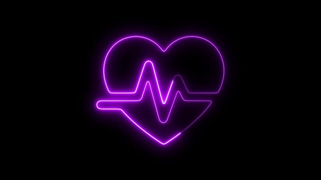 Neon purple heartbeat ekg pulse line animation on black background, for medical and, wellness projects