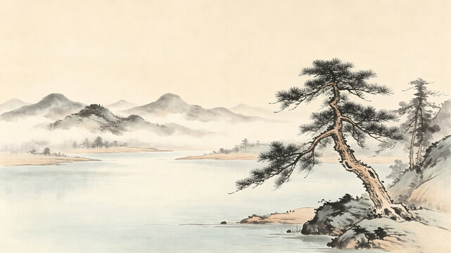 New Chinese landscape pine background
