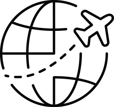 Airplane travel flight route icon around the globe with airplane aviation transport vacation international isolated