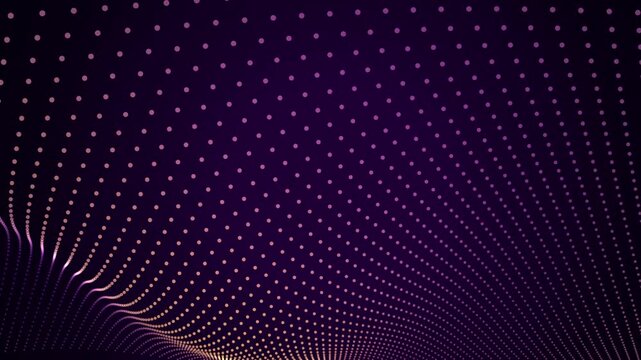 Abstract futuristic dark purple background with a flowing pattern of glowing particles dots technology wave motion dynamic