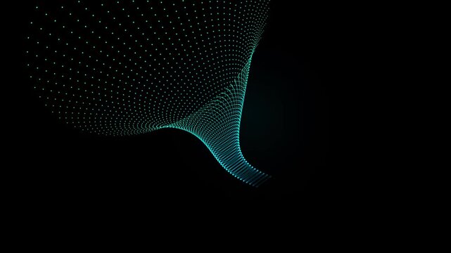 Abstract funnel shape formed by glowing blue digital particle dots on a deep black background particles vortex data technology