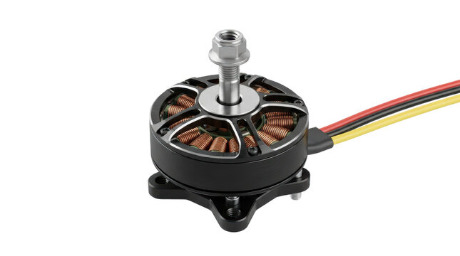 Modern brushless electric motor for FPV drones isolated on white