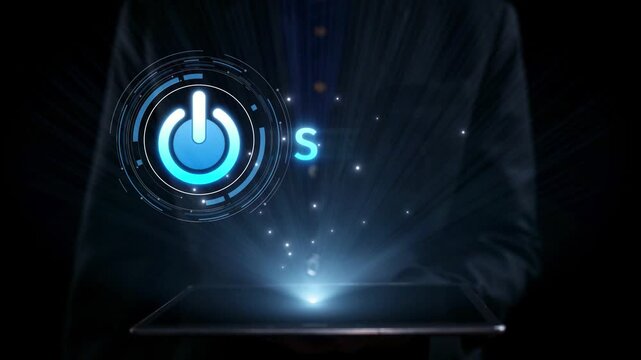 Start 2025 concept with futuristic power button symbolizing fresh beginnings, innovation, and digital transformation. Start 2025, new goals, and start 2025 initiative. Elide