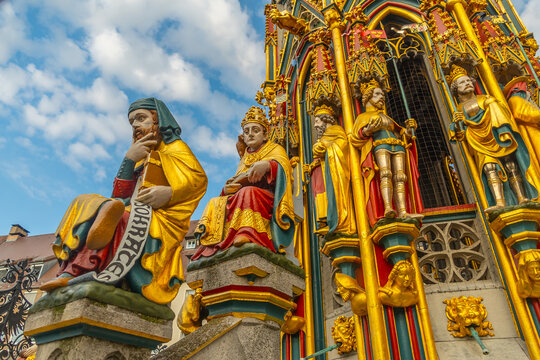 The historic Schoner Brunnen (Beautiful Fountain) in Nuremberg, Germany