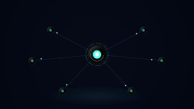 Futuristic Smart Grid Electrical Distribution Hub with Glowing Cyan Connection Lines and Green Load Balancing Indicators