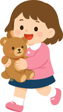 Cute Little Girl Hugging a Teddy Bear