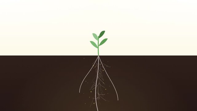 Macro Cross Section of Healthy Agricultural Soil with Green Crop Plant Roots and Carbon Sequestration in Dark Earth Ground