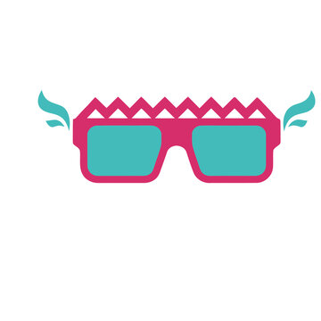 Pink and teal graphic sunglasses with zig-zag top