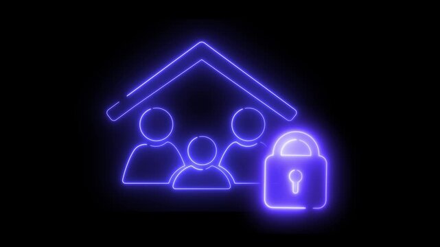 Glowing house with family figures and lock icon