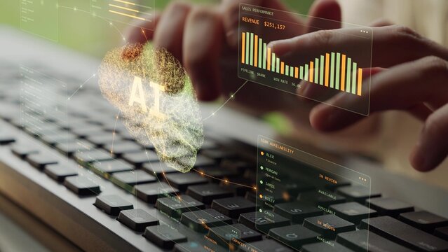 AI-assisted business work links records and approvals with forecasts and sales activity, illustrating connected planning across finance and operations