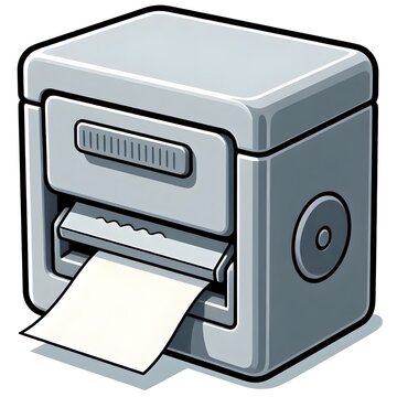 Portable label dispenser machine flat vector illustration compact office labeling printer icon isolated on white background