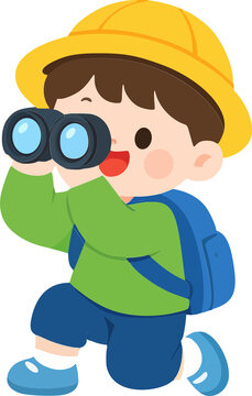 Cute Boy Exploring Nature with Binoculars