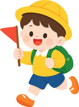 Cute Boy Holding a Flag on a School Field Trip