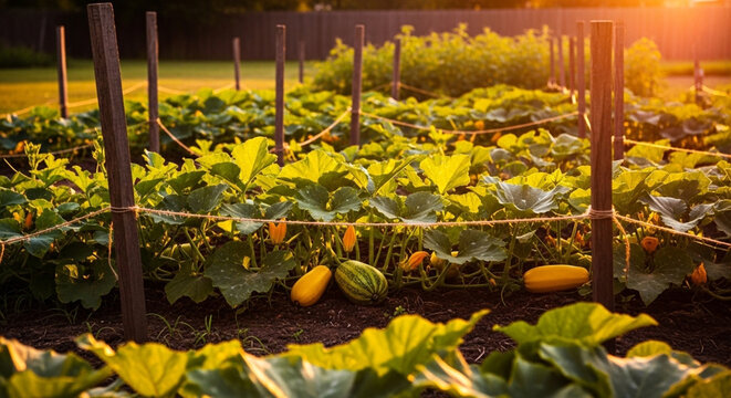 Golden Hour Harvest In A Lush Vegetable Garden