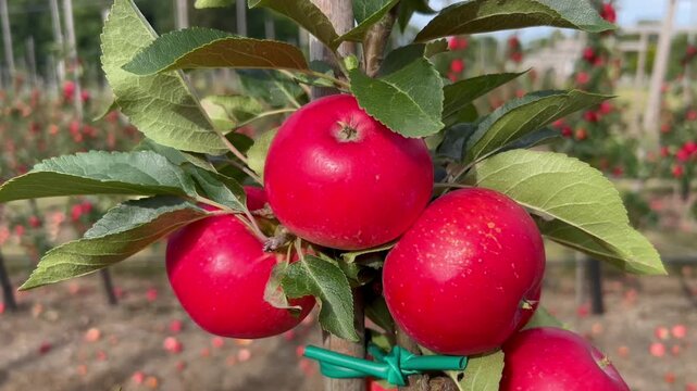 Apple plantation of Discovery apples in &Ouml;sterlen fruit district, Kivik, Scania, Sweden, Scandinavia
