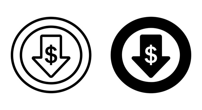 Price Drop Icons, Downward Arrow, Dollar Sign, Sale Symbol, Discount Graphic