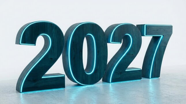 3d green metallic year number 2027 in modern style