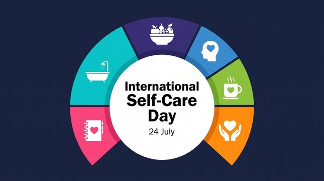 International self-care day colorful infographic icon
