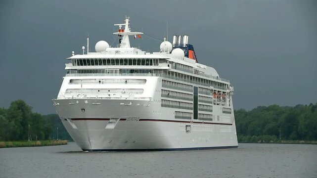 Cruise on cruise ship Europa 2 in the Kiel Canal, Schleswig-Holstein, Germany