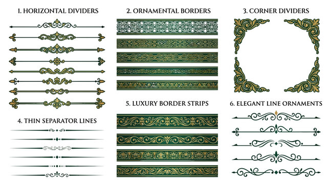 Ornate Decorative Elements Collection: Borders, Dividers, Ornaments