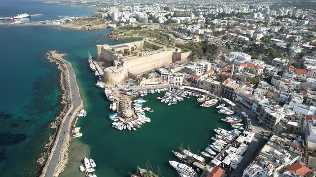 Kyrenia Castle and harbour aerial view, Kyrenia or Girne, Turkish Republic of Northern Cyprus, Europe | Kyrenia Castle and harbour aerial view, Kyrenia or Girne, Turkish Republic of Northern Cyprus, 