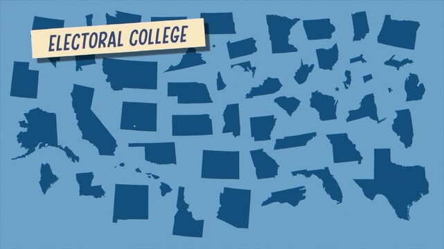 US Election Electoral College Animation with Individual State Silhouettes on Blue