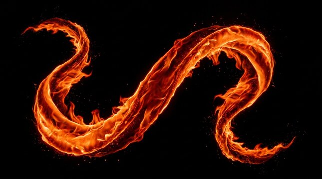 Flaming Letter S Shaped Fire Swirl Ribbon Isolated On Black Background 