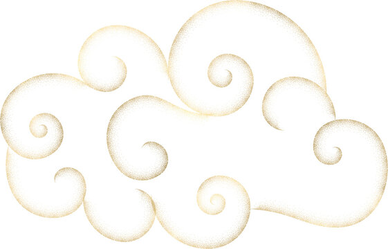 Golden swirl cloud graphic element with stippled texture isolated on a white background with stippled gradients arranged swirling patterns isolated decorative cloud shape isolated against plain
