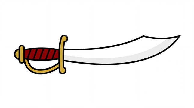 Minimalist black and white line art vector icon of a antique pirate cutlass