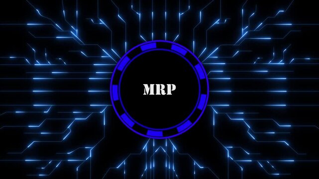 Futuristic digital display with the mrp abbreviation and circuitry background in blue,4k animation motion graphics .digital technical animation 4k video...