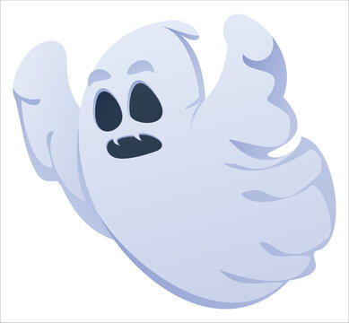 Scaring ghost character swooping forward with raised arms to spook for Halloween party. Vector cartoon illustration