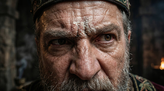 King Uzziah angrily holding a golden censer in the temple, suddenly struck with leprosy on his forehead by God