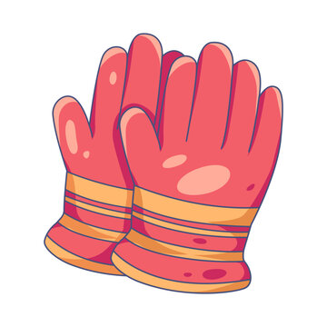 red protective firefighter gloves with yellow safety stripes  for emergency fire safety 
