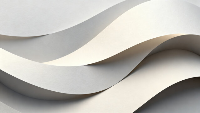 Minimalist 3D paper cut waves background with soft shadows monochrome