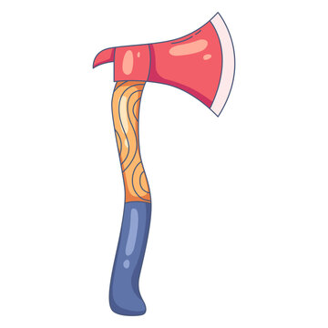 Red Firefighter Axe with Textured Wooden Handle and Blue Grip for Rescue and Emergency