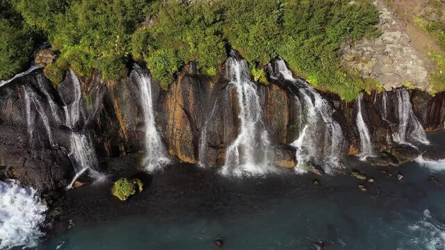 Hraunfossar waterfall in summer, South Iceland, Iceland