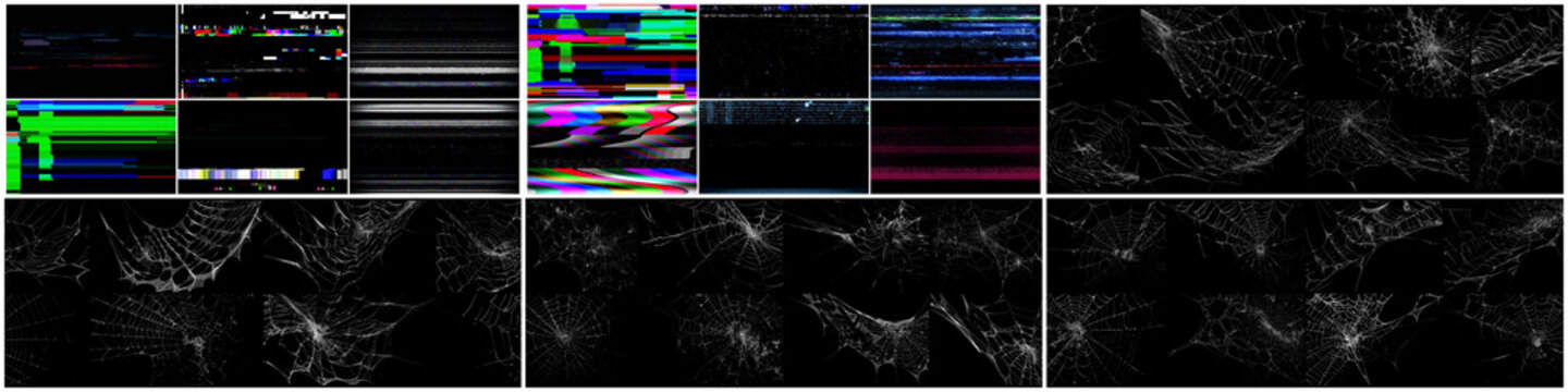 Spider web and glitch overlay grid PNG transparent background for graphic design