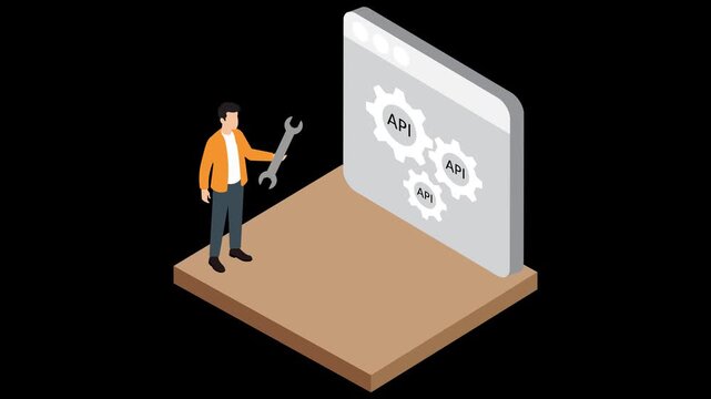 Isometric API Integration and Software Maintenance Animation