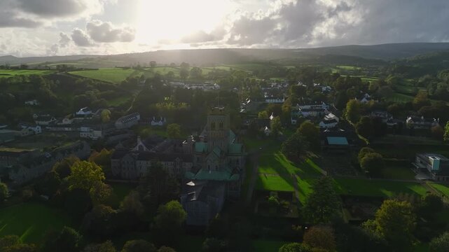 Buckfast Abbey from a drone, Devon, England, United Kingdom