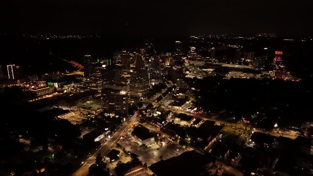 Cinematic Night Aerial View of Buckhead, Atlanta, Georgia