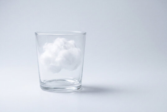surreal white cloud floating inside transparent glass