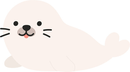 바닥에 엎드려 방긋 웃고 있는 하얗고 귀여운 하프물범 일러스트 © 지영 김
