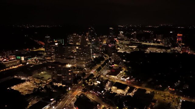Cinematic Night Aerial View of Buckhead, Atlanta, Georgia