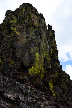Lichen covered rock pinnacle in Cathedral Park