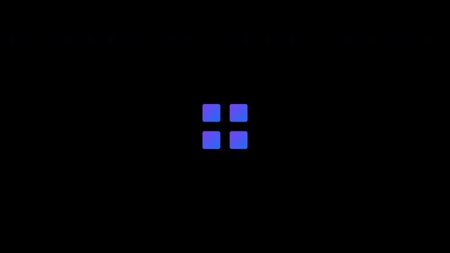 Minimal square loader with four gradient squares at the corners that scales and rotates in a continuous spin cycle, using a blue-to-purple gradient for a modern UI loading state.