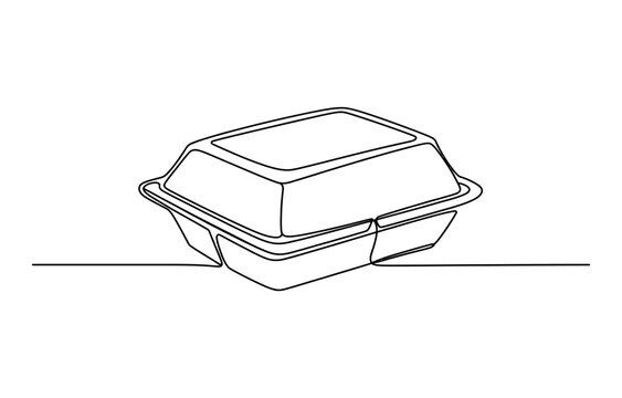 Continuous single line drawing of a closed food takeaway box or lunch container