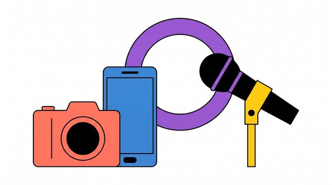 Camera, phone and microphone with looping connection icon