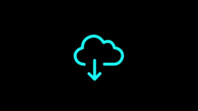 cloud download icon neon animated. Cloud downloading icon is represented by arrow. 